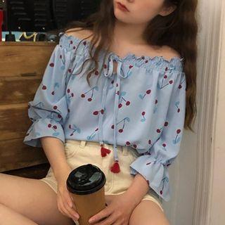 Puff Sleeve Cheery Pattern Blouse