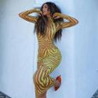 Long Sleeve Zebra Print Midi Bodycon Dress