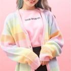 Color Block Cardigan Stripes - Blue & Pink & Yellow - One Size