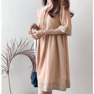 Pleated-trim Lace-detail Dress