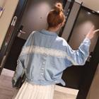 Lace Trim Buttoned Denim Jacket Blue - One Size