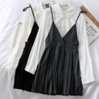 Set: Long-sleeved Shirt + Pleated Sleeveless Dress