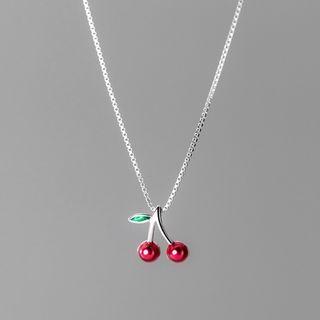 Cherry Pendant Sterling Silver Necklace Silver & Red & Green - One Size