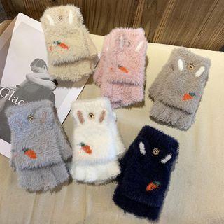 Rabbit Carrot Embroidered Chenille Convertible Fingerless Gloves