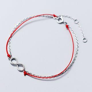 925 Sterling Silver Infinity Red String Layered Bracelet