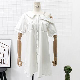 One-shoulder Stitched Shirtdress