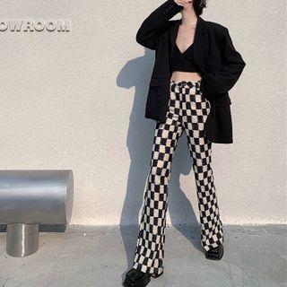 Checkerboard Boot-cut Pants Pants - Checkerboard - Black & White - One Size