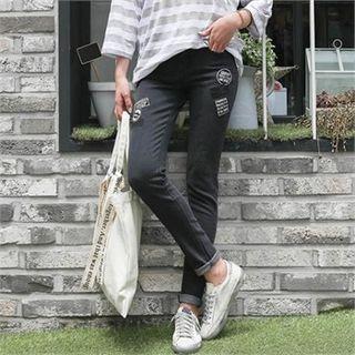 Banded-waist Applique-detail Pants