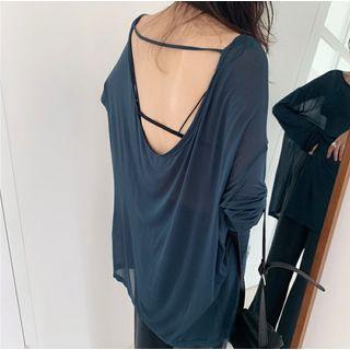 Long-sleeve Open Back T-shirt / Wide-leg Pants