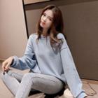 Mouse Embroidered Pullover Light Blue - One Size