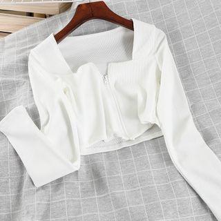 Zip-up Cropped Knit Blouse