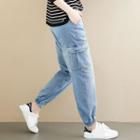 Plain Gathered Cuff Denim Pants