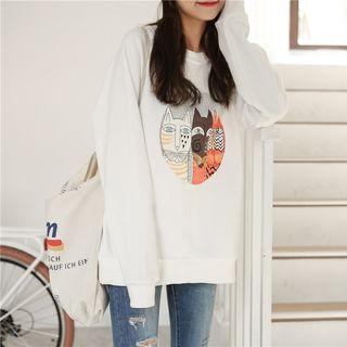 Cat Print Pullover White - One Size
