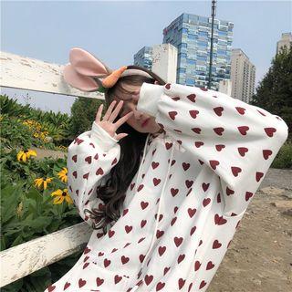 Heart Print Hoodie Love Heart - White - One Size