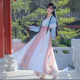 Traditional Chinese Set: Open Front Jacket + Top + Maxi Skirt
