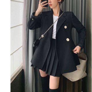 Set: Double-breasted Blazer + Mini Pleated Skirt
