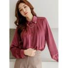 Shirred Satin Blouse With Chain Brooch Pink - One Size