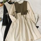 Set: Puff-sleeve Loose Midi Dress + Tie Vest