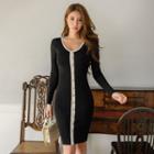 U-neck Contrast-trim Knit Dress