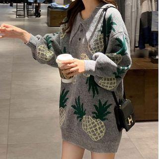 Pineapple Jacquard Mini Sweater Dress As Shown In Figure - One Size