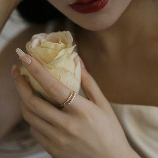 Faux Pearl Rhinestone Alloy Open Ring White Faux Pearl - Gold - One Size
