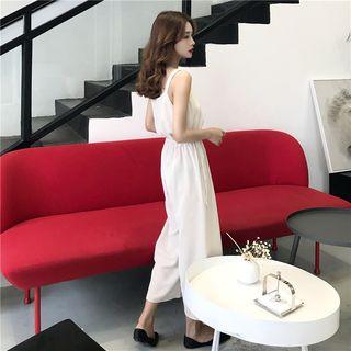 Set: Plain Cropped Camisole Top + Wide-leg Pants