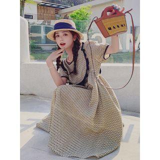 Short-sleeve Patterend Ruffle Smock Dress