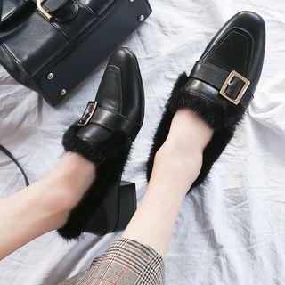 Faux-fur Trim Low Heel Loafers