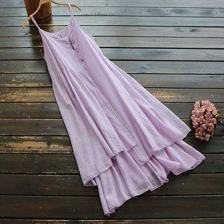 Mock Two-piece Spaghetti Strap A-line Midi Dress