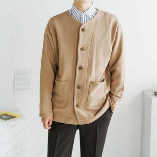 Plus Size V-neck Cotton Cardigan