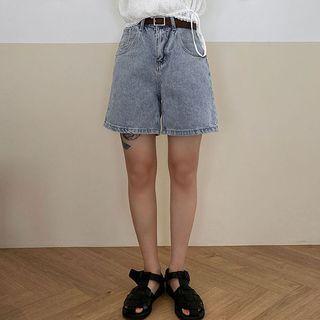 Denim / Cotton A-line Shorts With Belt