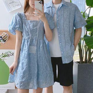 Couple Matching Short-sleeve Floral Shirt / Shorts / Square-neck A-line Dress