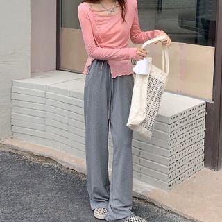 Long-sleeve Lettuce Edge T-shirt / Wide Leg Pants