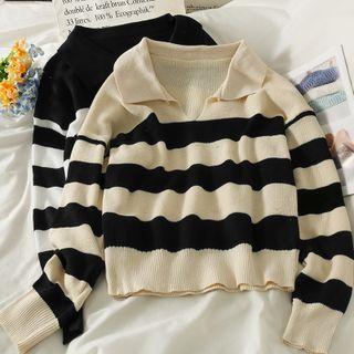 Striped Slim-fit Knit Polo Top