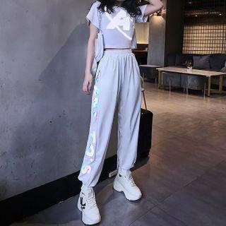 Short-sleeve Lettering Print T-shirt / Sweatpants / Set
