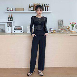 Pastel Slit-side Wide-leg Pants