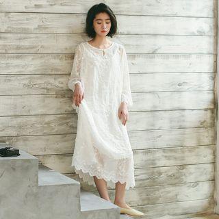 Set: Long-sleeve Maxi Lace Dress + Slipdress