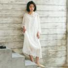 Set: Long-sleeve Maxi Lace Dress + Slipdress