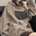Printed Oversized Hoodie Hoodie - Beige Gray - One Size