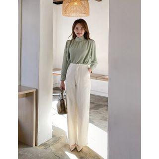 Fray-waist Straight-cut Pants