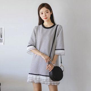 Frill-trim Stripe Mini Shift Dress