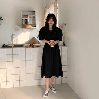 Puff-sleeve Long Swing Dress