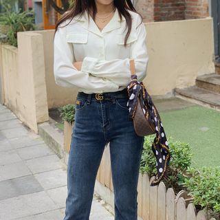 Simple Chiffon Long-sleeve Shirt Almond - One Size