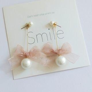 Faux-pearl Drop Earring 1 Pair - Stud Earrings - Bow - Pink - One Size