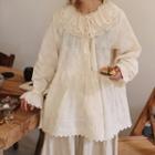 Collared Eyelet-lace Blouse Off-white - One Size