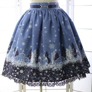 Print Lace Panel Skirt