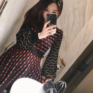 Long-sleeve Printed Panel Knit Dress