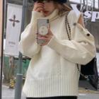 Turtleneck Cold-shoulder Button-up Sweater