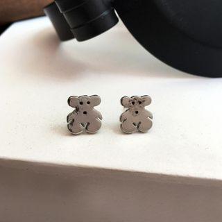 Bear Earring 1 Pair - S925 Silver Needle Stud Earrings - One Size
