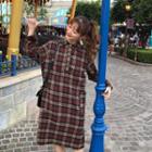 Long-sleeve Plaid Midi Dress As Shown In Figure - One Size